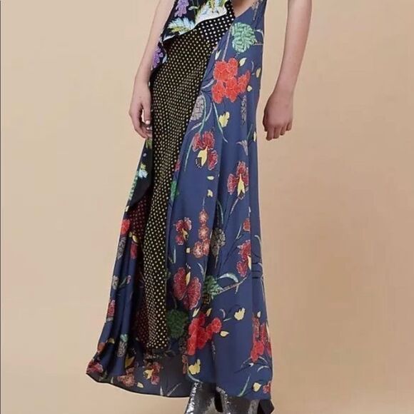 Diane von Furstenberg Draped Floral & Dot Silk Maxi Patch Dress - Picture 5 of 7